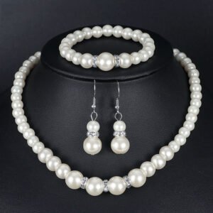 Women's Necklace, Earrings & Bracelet Pearl Jewelry Set MAR6