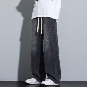 Men Trendy Loose Wide-Leg Jeans New Autumn and Winter Straight Scimitar Casual Pants