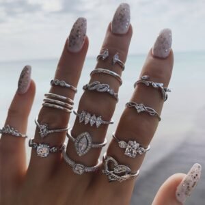 15-Pieces Women's Joint Ring Cut Out Diamond Ring Set MAR6