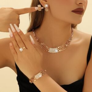 Luxury Jewelry Four-Piece Diamond Necklace, Earrings, Ring & Bracelet Set MAR6