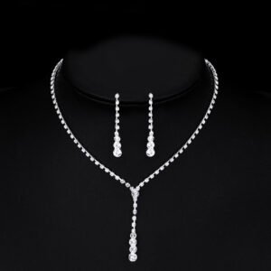 Rhinestone Water Drop Floral Pendant Necklace Two-Piece Set MAR6